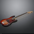 Red Gradient Electric Bass Guitar With Strings Neck And Body On Black Background