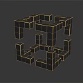 Modern Abstract Black Geometric Sculpture With Yellow Lines Interlocking Blocks 3D Structure 3d model