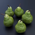 Five Fresh Ripe Green Pears on Dark Background with Smooth Skin