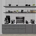 Modern Kitchen Counter With Various Coffee Makers And Appliances On Grey Cabinets