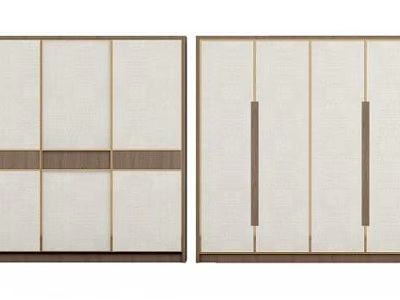 Modern Sliding Door Wardrobe With White Panels Wooden Accents And Golden Lines 3d model
