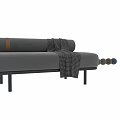Comfortable Sofa Bench With Black Metal Legs And Polka Dot Blanket In Gray Brown Colors