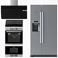 Modern Kitchen Appliances with Black Range Hood Silver Refrigerator Induction Cooktop Oven and Dishwasher