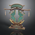 Traditional Architectural Decorative Ornament With Green Carving Gold Frame Roof Like Structure And Tassels