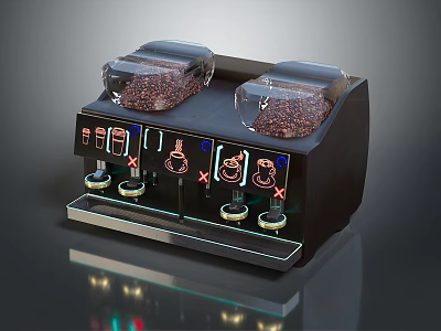 Modern Kitchen Coffee Machine With Two Transparent Coffee Beans Containers And Digital Control Panel Buttons 3d model