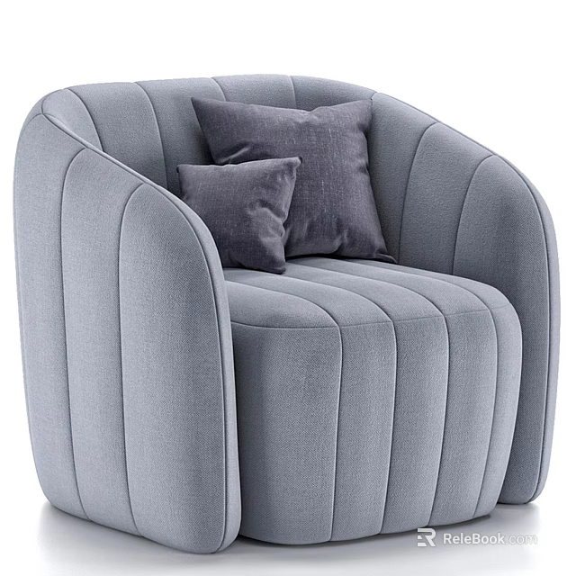 Elegant Modern Gray Single Sofa With Vertical Stripe Design And Accent Pillows 3d model