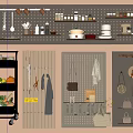 Organize Kitchen Space With Wall Mounted Shelves Rolling Cart And Pegboard Storage