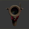 3D Rendered Long Barrel Weapon With Red Cloth And Metallic Decorative Details