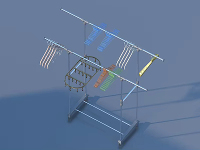 Sturdy Portable Metal Clothes Drying Rack With Multiple Hangers And Wheels 3d model