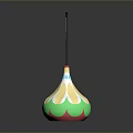 Colorful Sculpture Carving With Green Yellow Pink Red Base And Black Pole Red Yellow Flag
