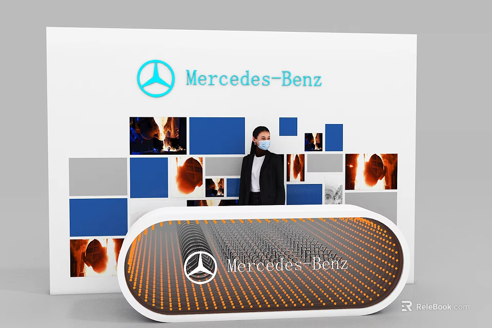 Modern Mercedes-Benz Background Wall With Color Blocks Collage And Illuminated Logo 3d model 