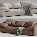 Beige and Brown Double Sofa with Multiple Cushions and Grey Throw 3d model