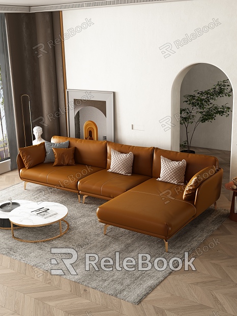 Bedroom Italian-style leather sofa chaise longue coffee table combination model