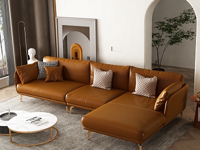 Bedroom Italian-style leather sofa chaise longue coffee table combination model