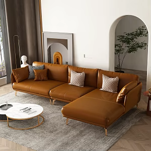 Bedroom Italian-style leather sofa chaise longue coffee table combination 3d model