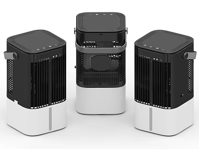Three Modern Air Cooler Fans With Black And White Stylish Design 3d model