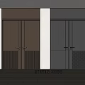 Modern Double Doors Featuring Fluted And Perforated Panels On Gray Walls With Dark Flooring