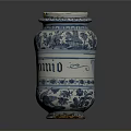 Sculpted Ceramic Jar With Blue And White Ornate Patterns And Traditional Design