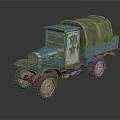 Vintage Blue White Truck Featuring Red Star Cab And Canvas Covered Cargo Bed