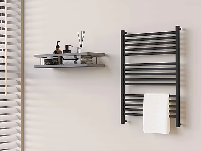 Modern Stylish Bathroom Accessories With Wall Shelf Towel Rack Toiletries And White Towel 3d model
