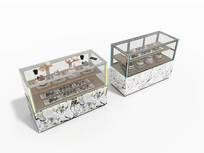 Transparent Glass Display Shelves For Bakery Shops Showcasing Fresh Pastries With Sturdy Marble Patterned Base 3d model