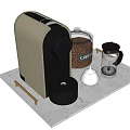 Stylish Kitchen Appliances Collection With Coffeemaker Grinder Pot And Bean Container On Tray