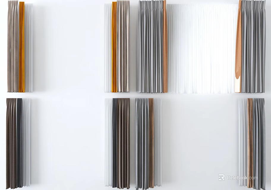 Modern Striped Curtains with Multiple Colors on White Background for Home Decor 3d model