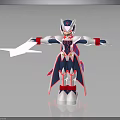 Robot Character With Helmet Cape White Red Blue Outstretched Arms And Pink Object