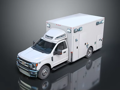 Modern White Ambulance Exterior With Roof Emergency Lights And Side Door Design 3d model