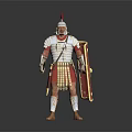 Roman Soldier Character in Historical Armor With Red Plumed Helmet Shield and Sword