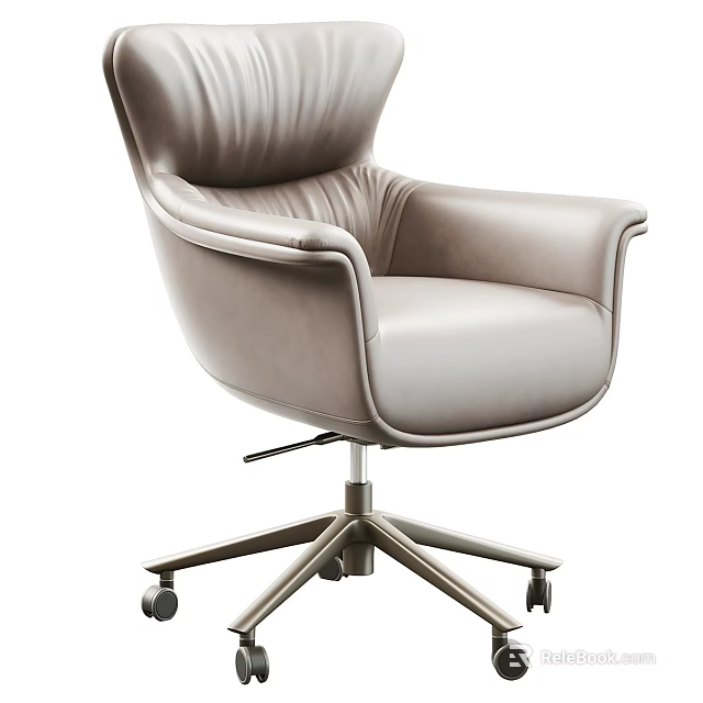 Modern Leather Office Chair With Swivel Base And Casters 3d model 