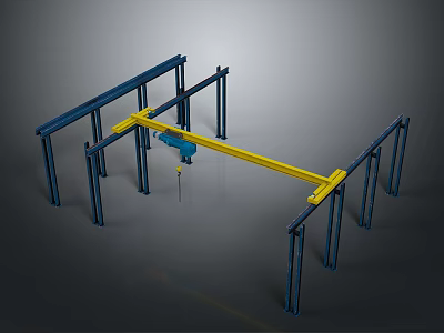 Industrial Gantry Lifting Equipment With Blue Frame And Yellow Beam Structure 3d model