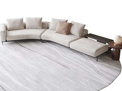 Modern Light Gray Sectional Sofa With Cushions Side Table Round Lamp On Textured Rug 3d model