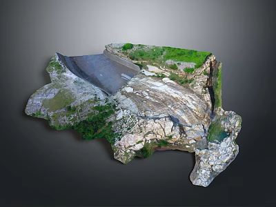 Stunning Natural Landscape With Rocky Waterfall Flowing Through Green Grass Terrain 3d model