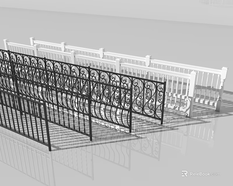 Ornate Iron Railings With Decorative Patterns In Black And White Design 3d model 