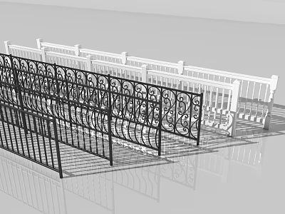 Ornate Iron Railings With Decorative Patterns In Black And White Design 3d model