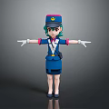 3D Game Movie Character With Green Hair Blue Uniform And White Gloves