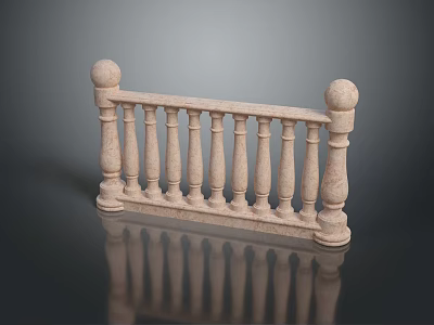 Scenic Garden Landscape Enhanced By Classical Stone Railing With Cylindrical Balusters 3d model
