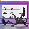 Organized Sports Equipment Setup With Stationary Bike Helmets Sports Bags And Wheels