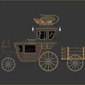 Vintage Wooden Carriage With Green Roof Decorative Top Seat And Wooden Wheels