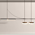 Modern Linear Chandelier With Black Horizontal Bar Rectangular And Two Circular Pendant Lights 3d model