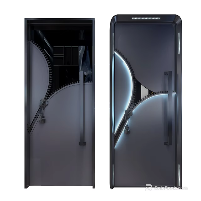 Modern Swing Door Design With LED Light Accent And Glass Panel In Dark Frame 3d model 
