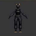 Cat Shaped Tactical Character With GIGN Logo Black Gear And Orange Ears Paws