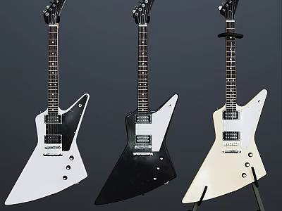 V Shaped Electric Guitars Collection Display in White Black and Cream Colors 3d model