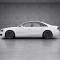 White Audi Luxury Sedan Parked In Minimalist Gray Interior With Skylight And Spacious Floor