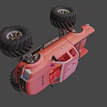 Red Monster Truck With Large Tires And Raised Suspension Design