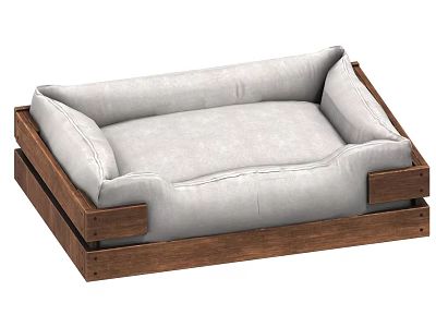 Pet Furniture Wooden Frame Pet Bed With Comfortable Gray Cushion For Pets 3d model