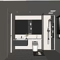 Modern Bathroom Interior With Vanity Mirror Cabinet Toilet Shower Area And Tile Floor