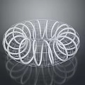 White Intertwined Circular Wireframe Sculpture With Spiral Structure On Black Background 3d model