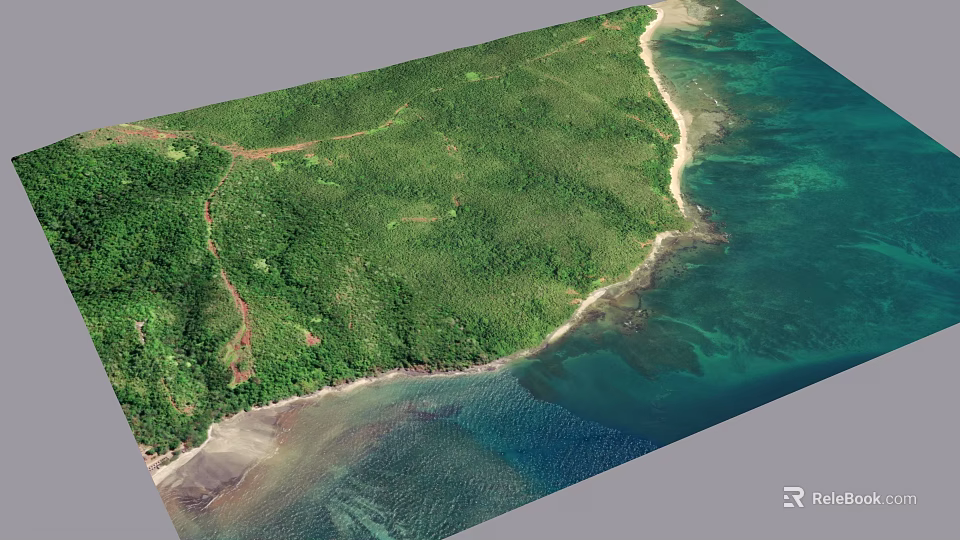 Aerial View Of Coastal Garden Landscape With Green Vegetation And Beach 3d model 